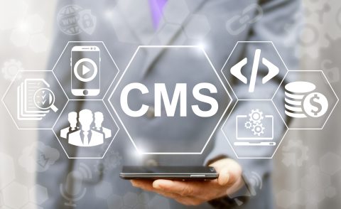 CMS business web computer website administration concept. Content management system SEO network internet technology